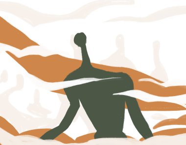 Etrafında esrarengiz insanlar olan biri. Soyut resim ve bej ve kahverengi renkli moda sanat. baskı ve poster için