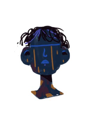 Gözü olmayan, renkli bir Afrika resminin graffiti portresi. Soyut ve Heykel Hazırlama. Dışavurumculuk ve Basquiat tarzı. Baskı ve poster için modern sanat, beyaza izole edilmiş.