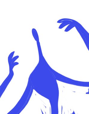 Soyut, minimalist, mavi boyalı. Henri Matisse havası. Beyaz üzerine izole edilmiş soyut vücut şekli, baskı ve poster için el çizimi