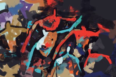 Fresco ve Dışavurumculuk, Graffiti ve modern sanat dallarında bir grup insan. Endişeli ve taslak çizimi. Dışavurumculuk sanatı. Basquiat titreşimi. Yazdırma Sanatı, poster ve tuval.