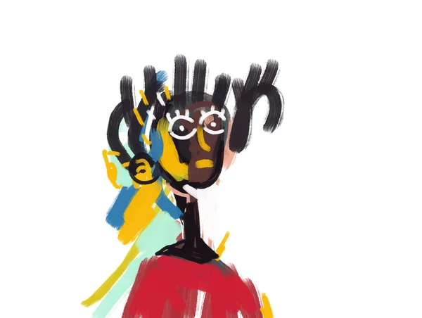 Afro Guy Porträttmålning Expressionism Och Basquiat Vibbar Graffiti Art För — Stockfoto