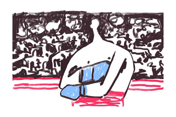 Боксер Ринге Большим Количеством Людей Вокруг Рисунок Грубых Современных Граффити — стоковое фото