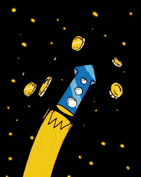 Ракета Піднімає Галактику Грошей Ілюстрація Концепція Успіху Інвестицій Економіки — стокове фото