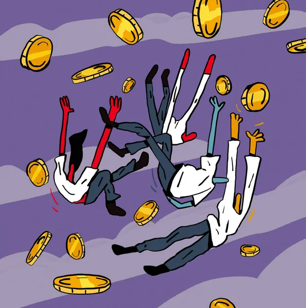 Business People Fall Coin Crisis Concept Bankrupt Economic Crash Market — Stock Photo, Image