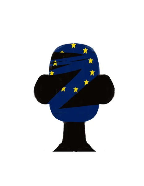 Europa Een Hoofdsilhouet Illustratie Van Geopolitiek Europa Met Een Vlaggenidentiteitsvertegenwoordiging — Stockfoto