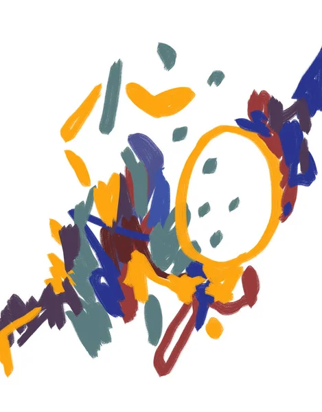 Pintura Abstracta Con Formas Líneas Ilustración Colorida Con Amarillo Azul —  Fotos de Stock