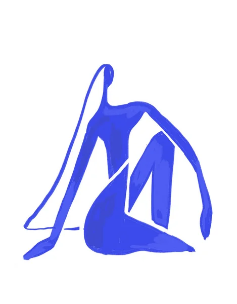 Minimalist Kadın Oturuyor, Mavi Boyalı. Henri Matisse Vibe sanatı. Çağdaş ve modern Fauvizm sanatı. Baskı ve poster için.