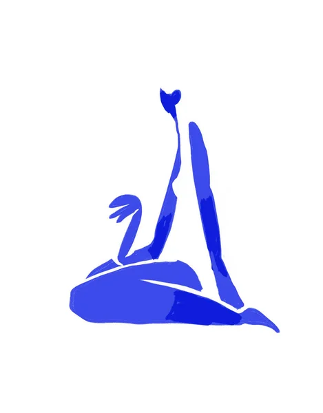 Menina Minimalista Sentado Pintura Azul Branco Henri Matisse Style Arte — Fotografia de Stock