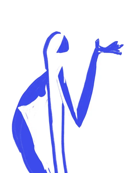 Mavi Kadın Silueti Minimalist Karakter Henri Matisse Vibe Parmak Izi — Stok fotoğraf