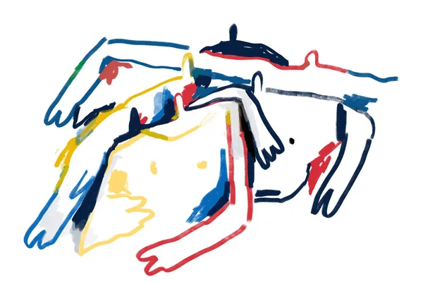 Abstrait People Together Dessin Ligne Avec Pinceau Couleur Abstrait Peinture — Photo