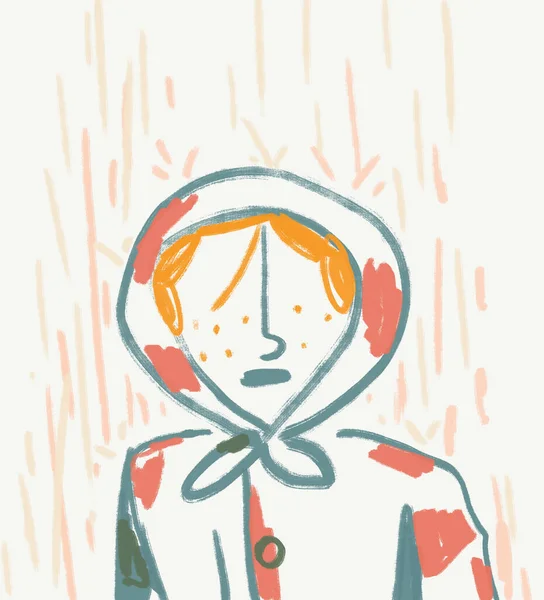 Gyerekek Őszi Esőben Esőköpenyben Félig Absztrakt Illusztráció Akvarell Trending Szín — Stock Fotó