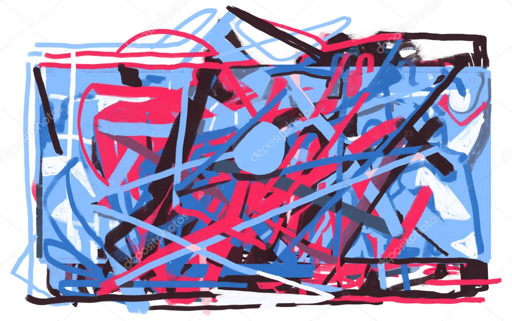 Abstract Graffiti Painting. Modern Abstract illustration. Paint with red, blue and black Contemporary art for Print and Poster