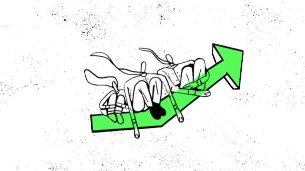 Zeichnen Mit Menschen Auf Großen Raketenpfeilen Führt Zum Erfolg White — Stockvideo