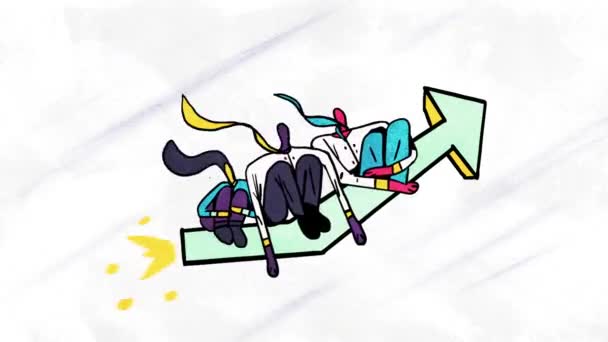 Sketch Animation Mit Menschen Auf Großen Raketenpfeil Steigen Zum Erfolg — Stockvideo