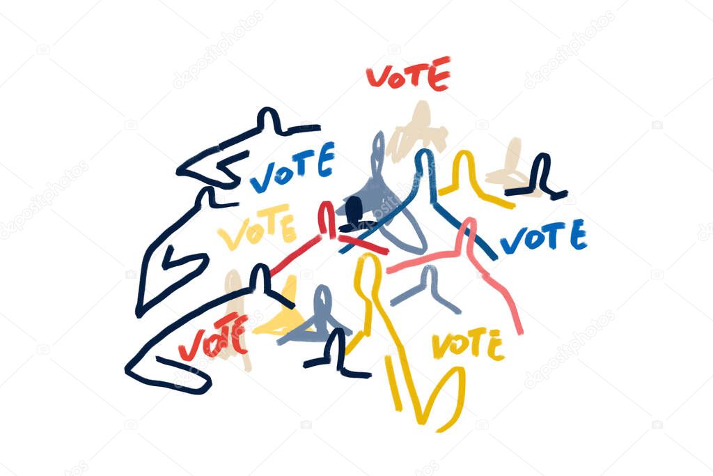 Vote with abstract people, expressionism and Keith Haring style art. Illustration Concept with people say vote. Concept to vote for election.