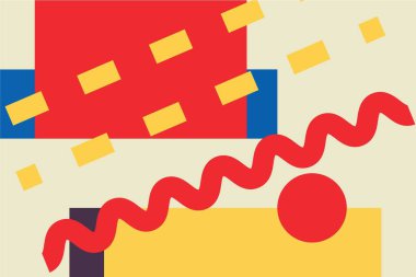 Bauhaus ve Mondrian tarzında kusursuz soyut vektör geometrik desen tasarımı. Renkli, parlak ve modern. Arkaplan, baskı, sanat eseri ve duvar kağıdı için.