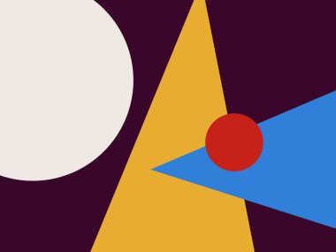 Soyut renkli şekil kolajı. Yüzyılın ortalarında moda ve minimalist modern sanat. Sanat ürünü, baskı ve poster için. Mavi, kırmızı ve sarı ile yaratıcı boyama. Mondrian ve Bauhaus ilham verici..