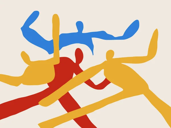 Soyut sanat baskısı. Modayı takip eden basit insanlar dansı şekillendirir. Moda ve Minimalist modern sanat. Baskı, sanat eseri ve poster için. Matisse ve Bauhaus titreşimleri.