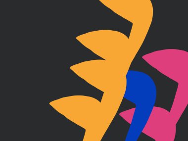 Modern sanat, soyut biçimler ve renkli bitkiler Siyah arka planda Stencil 'i şekillendirir. Fauvism ve Henri Matisse 'den gelen titreşim. Sanat eseri baskısı ve moda için..