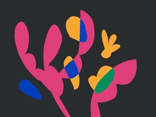 Minimalistische Blumen Und Pflanzenfarbe Schablone Schwarzem Hintergrund Fauvismus Und Ausgeschnittene — Stockfoto