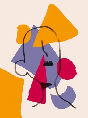 Renkli soyut neoplastisizm ve kübizm sanat tarzı kadın portresi sanatı. Soyut insanlarla Bauhaus tarzında birincil renkle resim yapmak. Baskı ve duvar sanatı ve sanat ürünleri için