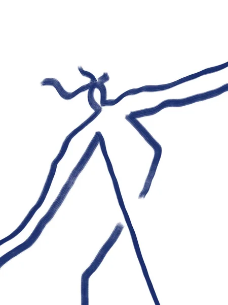 Minimale Menschen Gehen Figur Zeichnen Blau Linienkunst Silhouette Minimale Designkunst — Stockfoto