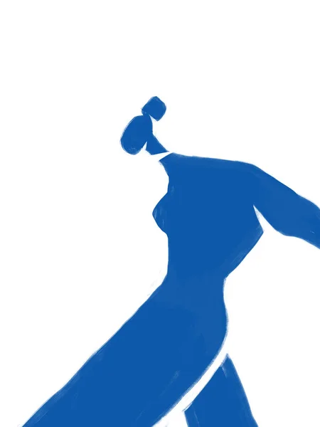 Peinture Pochoir Femme Bleue Nue Dansant Croquis Art Ligne Ligne — Photo