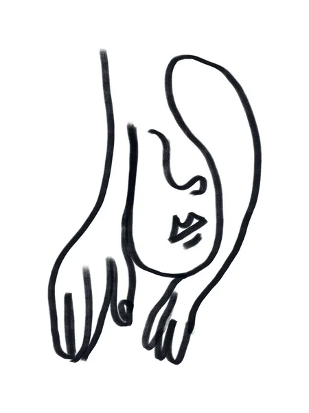 Kol Elle Çizilmiş Asgari Yüz Çizgisi Picasso Çizgisi Sanat Titreşimleri — Stok fotoğraf
