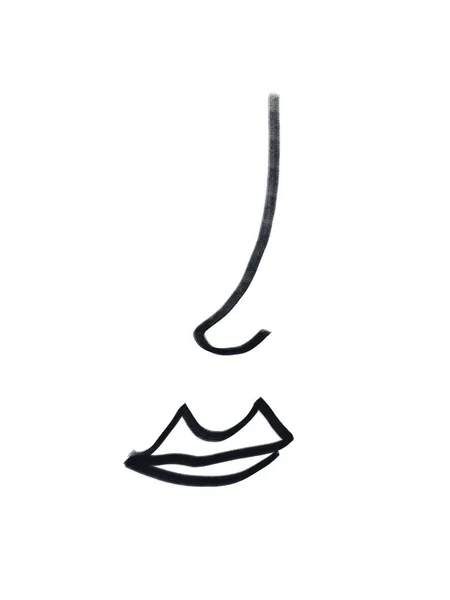 Minimale Face Line Art Mit Nase Und Frauenlippen Matisse Line — Stockfoto