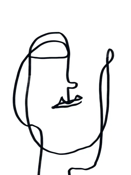 Continuous Line Art Woman Portrait Nose Moth One Line Sketch — Stock Photo, Image