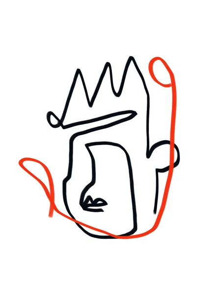 Символический Портрет Королевы Короной Цветочное Стильное Линейное Искусство Черная Линия — стоковое фото