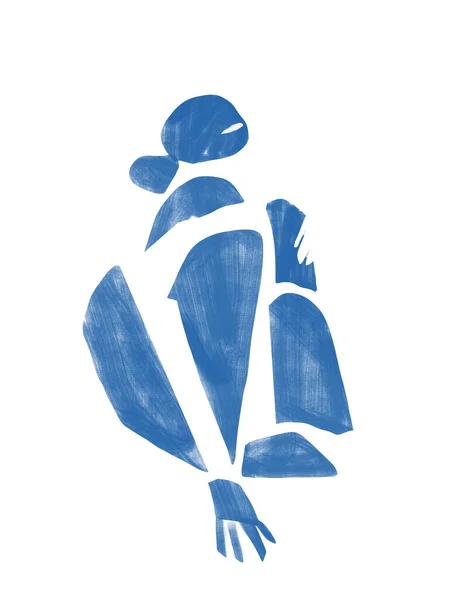 Stencil Abstrakt Kvinna Naken Form Blå Figurer Minimalistisk Modern Konst — Stockfoto