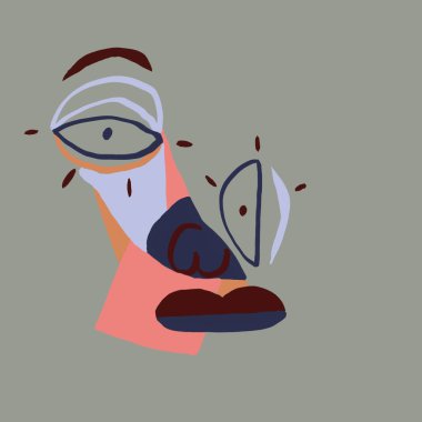 Abstract Cubism face with eye and nose. Humanism african art style with cute shapes. Element and illustration for art decoration, textile and poster. Neutral color and simplicity design.