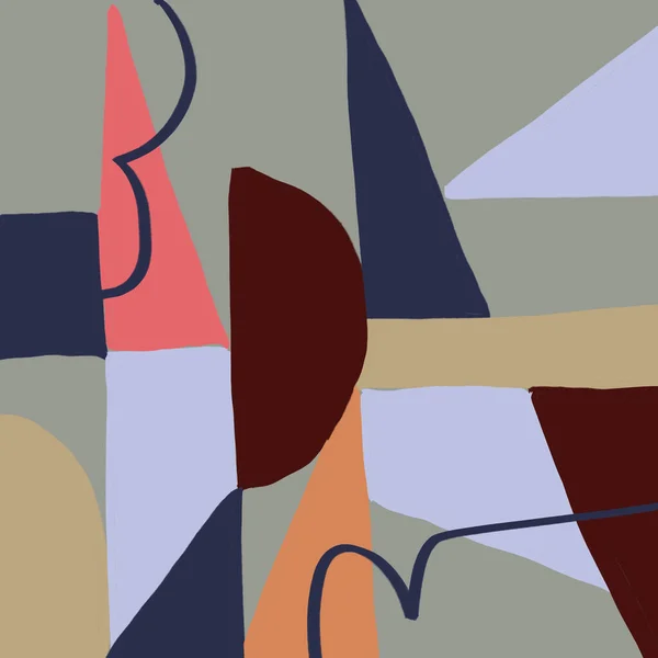 Naadloos Abstract Kubisme Patroon Met Eenvoudige Vormen Lijnkunst Trendy Arty — Stockfoto