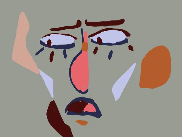 Worried human face portrait with minimal and simple shapes. Scandinavian art style. Modern and style with cute shapes. Element and illustration for art decoration, textile and poster
