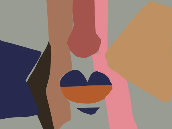 Sömlös Abstrakt Kubism Ansikte Med Näsa Och Läppar Illustration Ritad — Stockfoto