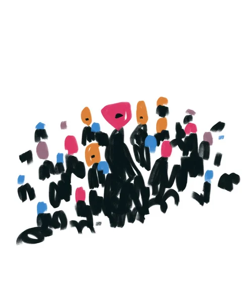 Abstract Crowd People Sketch Colorful Black Isolated White Concept Art — ストック写真