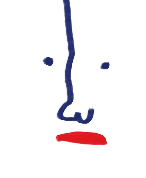Αστεία Αφηρημένη Αφίσα Μπλε Minimal Πορτρέτο Πρόσωπο Και Κόκκινα Χείλη — Φωτογραφία Αρχείου
