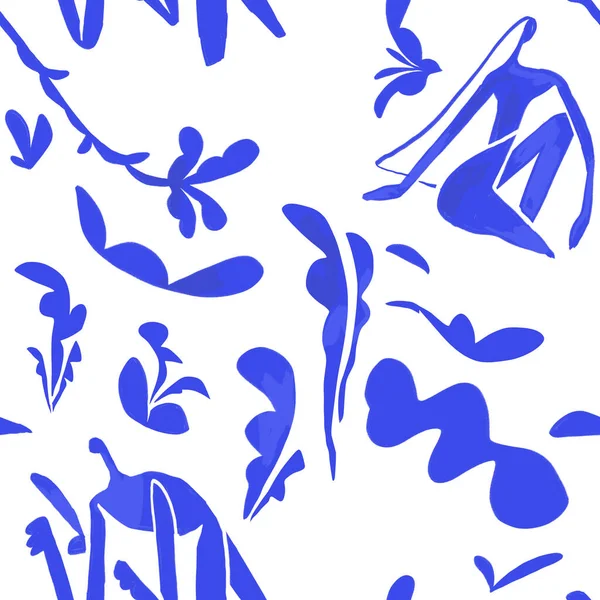 Naadloze Blauwe Patroon Collage Fauvisme Matisse Design Stijl Franse Kunst — Stockfoto