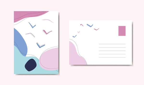 Abstrakte Landschaft Und Fliegende Vögel Pastellfarbe Für Postkarten Trendige Moderne — Stockvektor