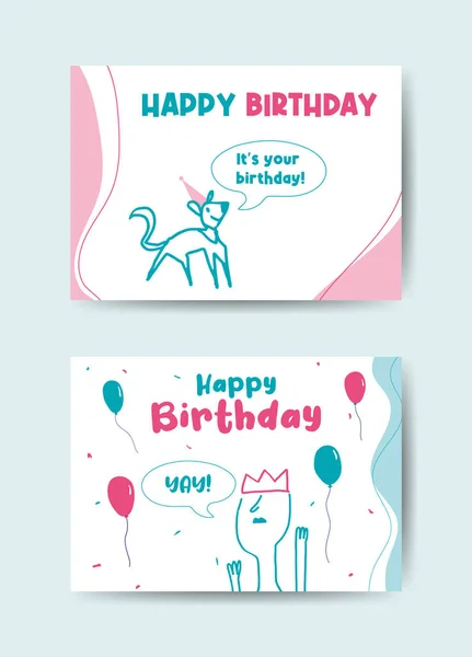 Happy Birthday Horizontal Cards Template Design Pastel Colors Lettering Boho — Stock Vector