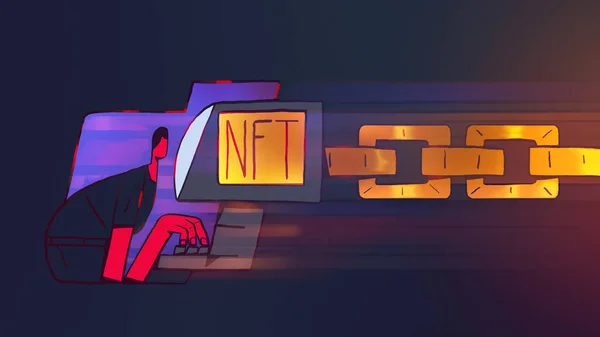 NFT 'nin karşılanamayan jetonları. resim ve koleksiyon illüstrasyonu, kripto sanatı, kripto koleksiyonu ve kripto-oyun için eşsiz dijital ögeler oluşturmak için blockchain teknolojisini kullanın.