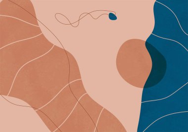 Soyut organik şekiller, arka plan kolajı ve çizgi sanatı, boho tarzı. Baskı, pankart ve duvar kağıdı için vektör modern sanat manzarası