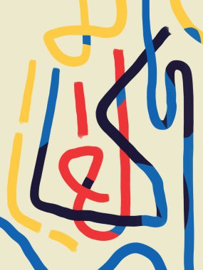 Parlak renkli ve soyut kompozisyonu olan kalın çizgi. Baskı, tekstil, duvar kağıdı, web afişi, sosyal medya için renkli poster