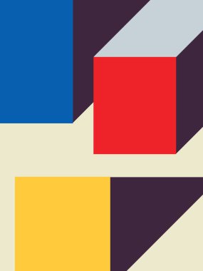 Mondrian ile perspektif küp ve geometrik şekilli Kandinsky sanat etkisi. Gergin ve cesur bir şekli var. Düz ve düzenli sıra. Baskı ve sanat için dengeli şekiller ve yapı posteri.