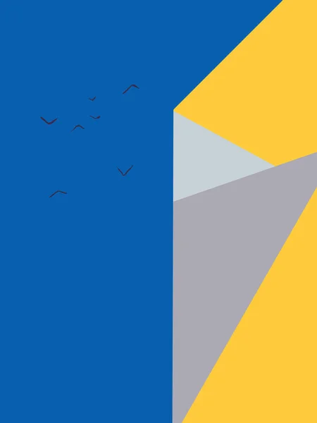 Cartaz Arte Harmonioso Com Pássaro Céu Azul Pacífico Construção Falsa — Fotografia de Stock