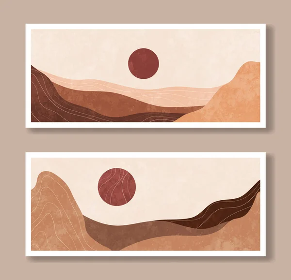Ensemble Paysages Désertiques Aux Couleurs Terre Avec Texture Sur Maquette — Image vectorielle