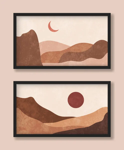 Paysage Désertique Arabe Avec Lune Soleil Montagne Dans Les Tons — Image vectorielle