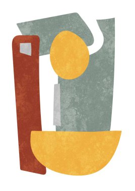 Toprak tonlarında üst üste binen modern İskandinav sanat eserleri. Baskı, poster ve sanat ürünleri için.