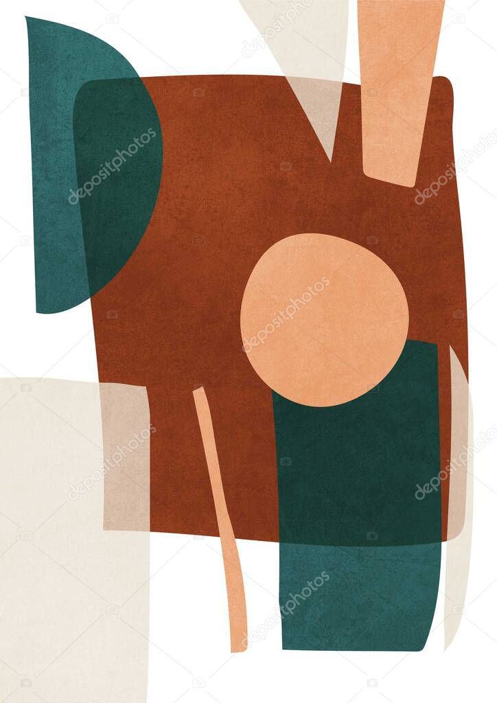 Modern Scandinavian artwork with overlapping shape in earth tones. For print, poster and art product.